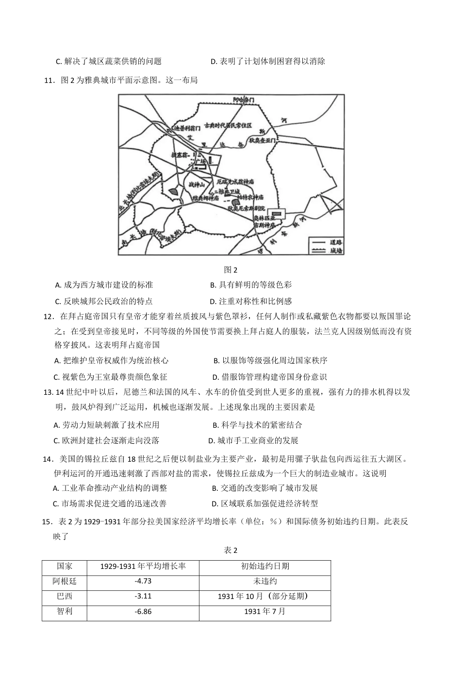 2025届山西省晋中市高三下学期适应性训练考试（二模）历史试题（含答案）.docx_第3页