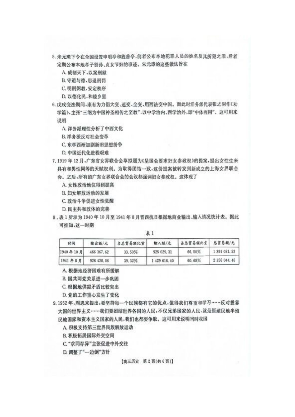江西省2025届高三上学期开学考历史试卷（含答案）.docx_第2页