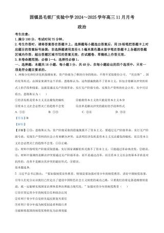 安徽毛坦厂实验中学2025届高三11月期中考试政治答案.docx