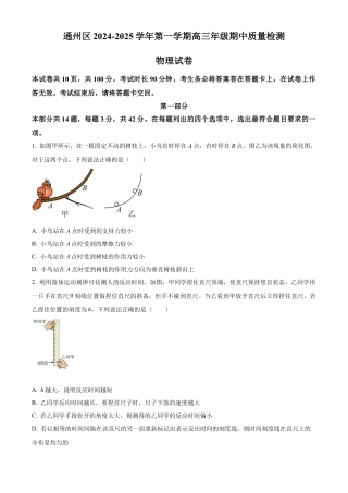 北京市通州区2025届高三上学期11月期中质量检测物理.docx