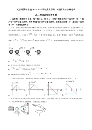 湖北省武汉外国语学校2024-2025学年高三上学期10月考试物理试题 Word版含解析.docx