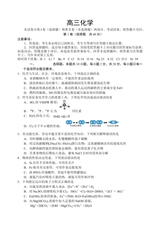 山东省威海市文登区2024-2025学年高三上学期第一次模拟考试试题化学+答案.docx
