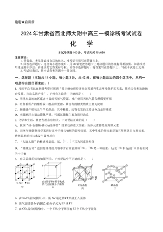 甘肃省西北师范大学附属中学2025届高三上学期一模诊断考试化学+答案.docx