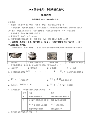 广西七市联考2025届高三上学期毕业班摸底测试化学试卷（含解析）.docx