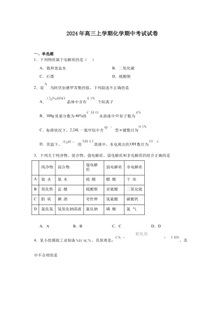 湖南省岳阳市临湘市2024-2025学年高三上学期11月期中化学试题 Word版含答案.docx