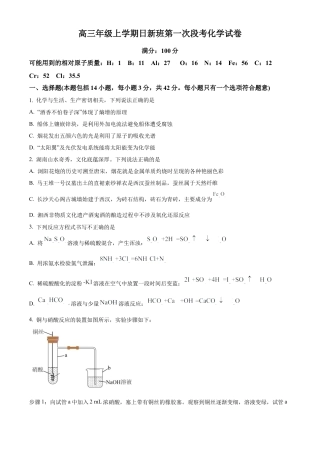 江西省宜春市丰城市第九中学2024-2025学年高三上学期第一次段考化学.docx
