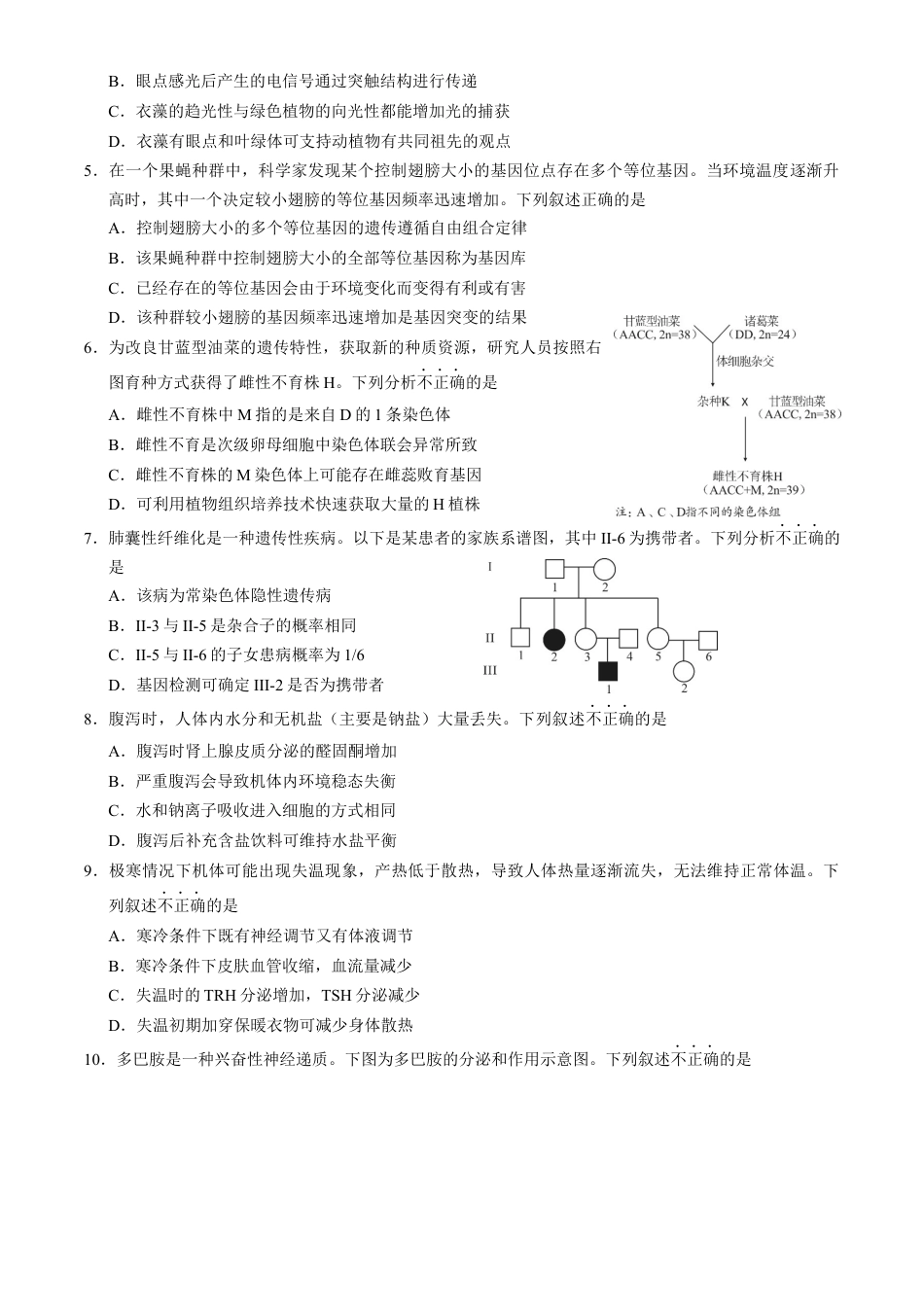 北京市丰台区2024-2025学年高三上学期期末考试生物试卷（含答案）.docx_第2页
