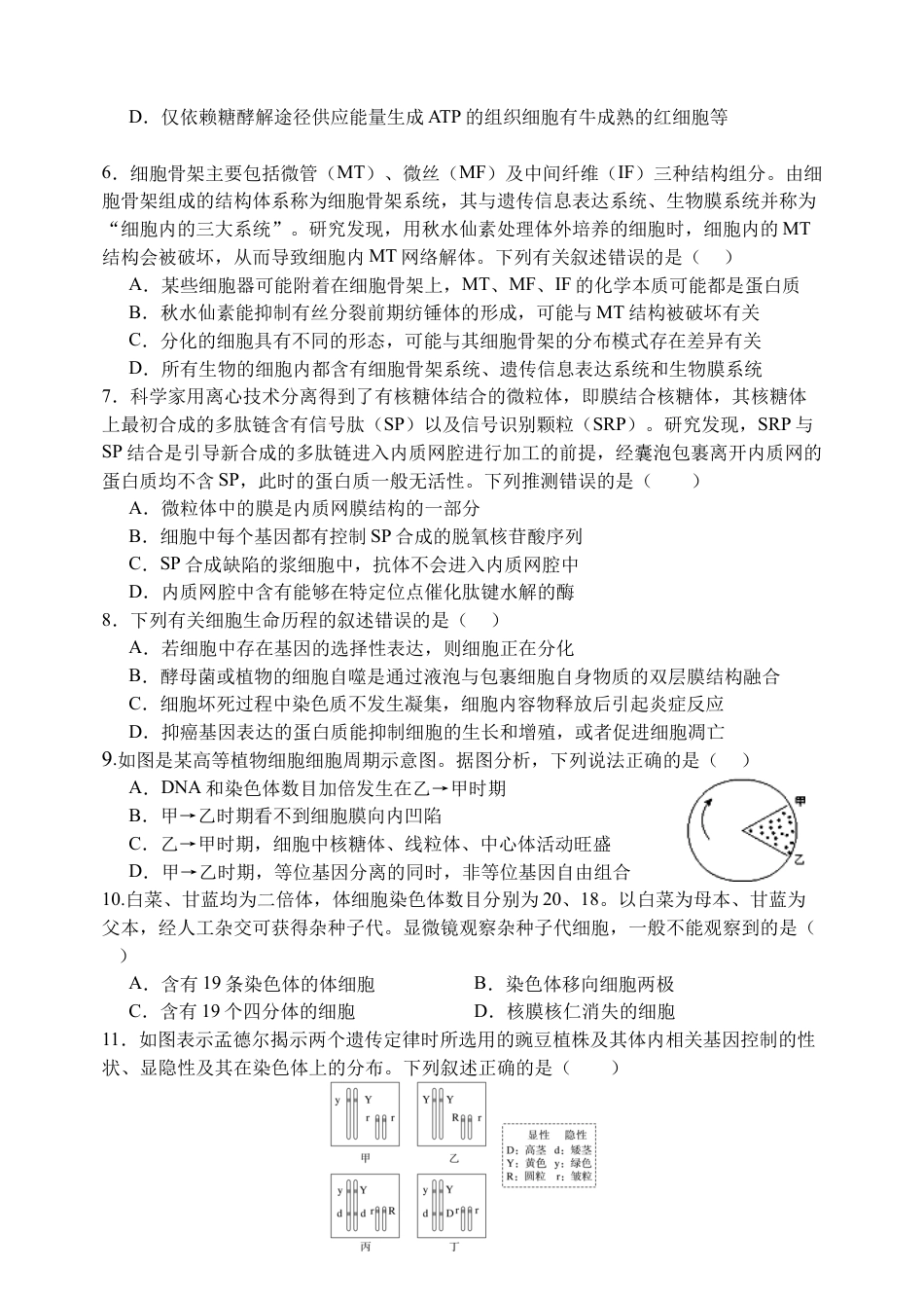 江苏省扬州中学2024-2025学年高三上学期10月月考试题 生物 Word版含答案.docx_第2页