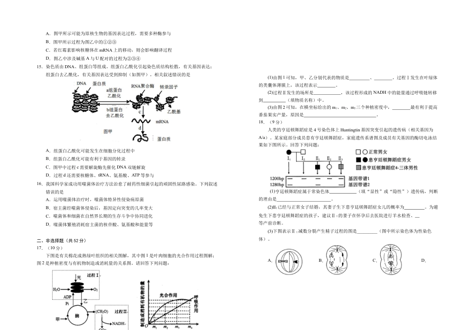 2025届高三第四次月考生物试卷.docx_第3页