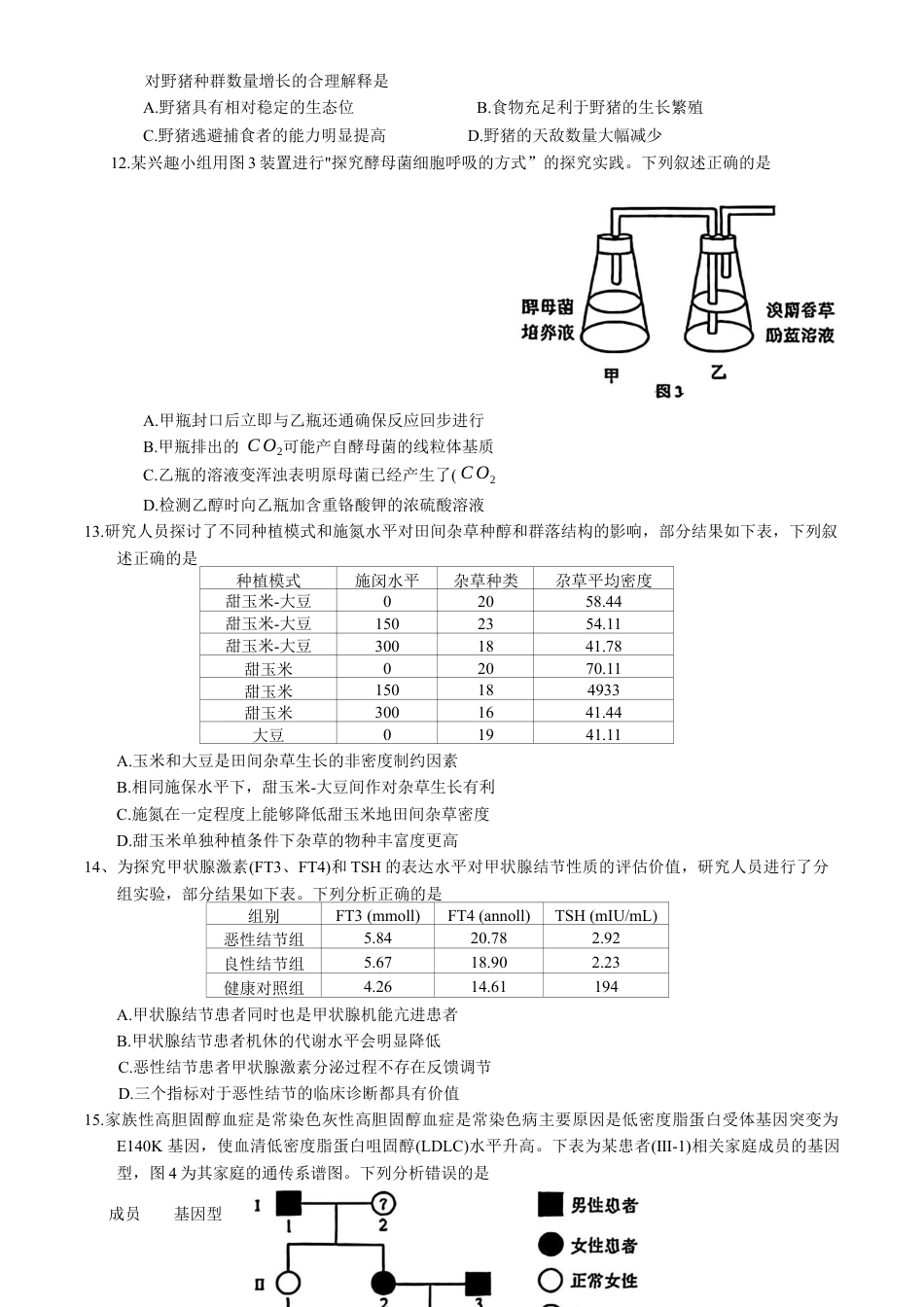 2025届广东省深圳市高三下学期第一次调研考试生物学试题（含答案）.docx_第3页