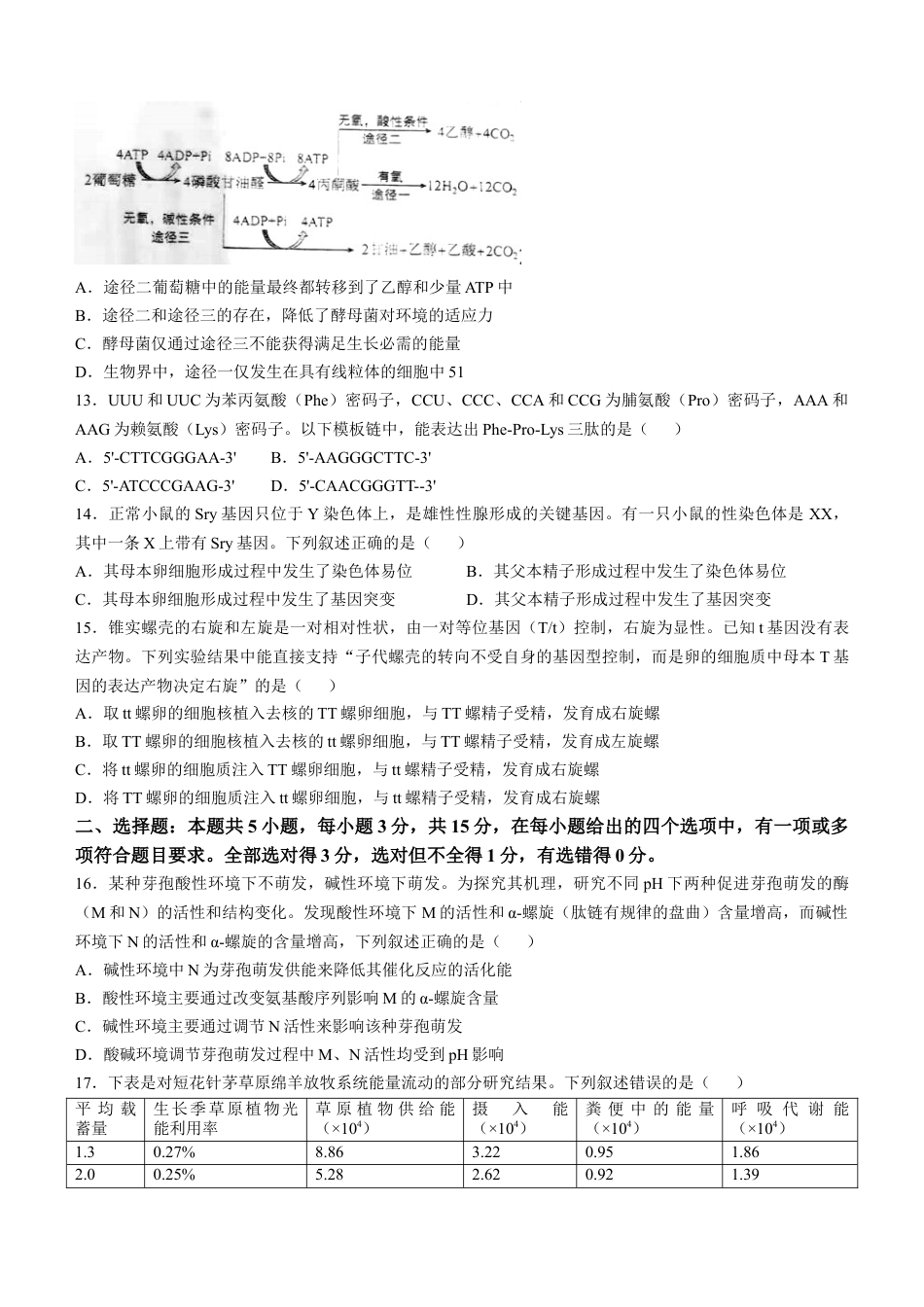 2025年1月内蒙古普通高等学校招生考试适应性测试（八省联考）生物（内蒙古）.docx_第3页