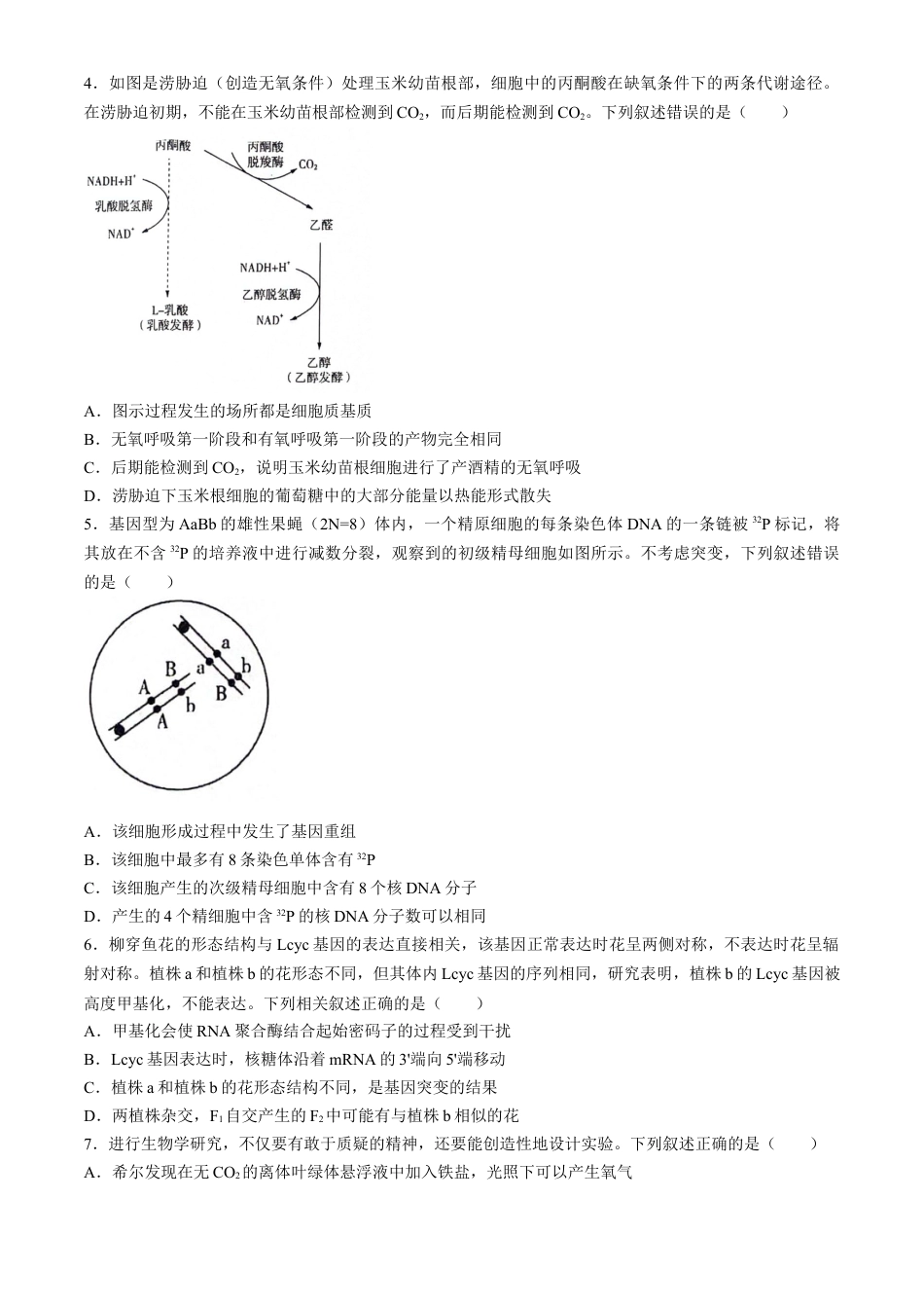 2025陕西省安康市高三上学期开学联考生物试题（有解析）.docx_第2页