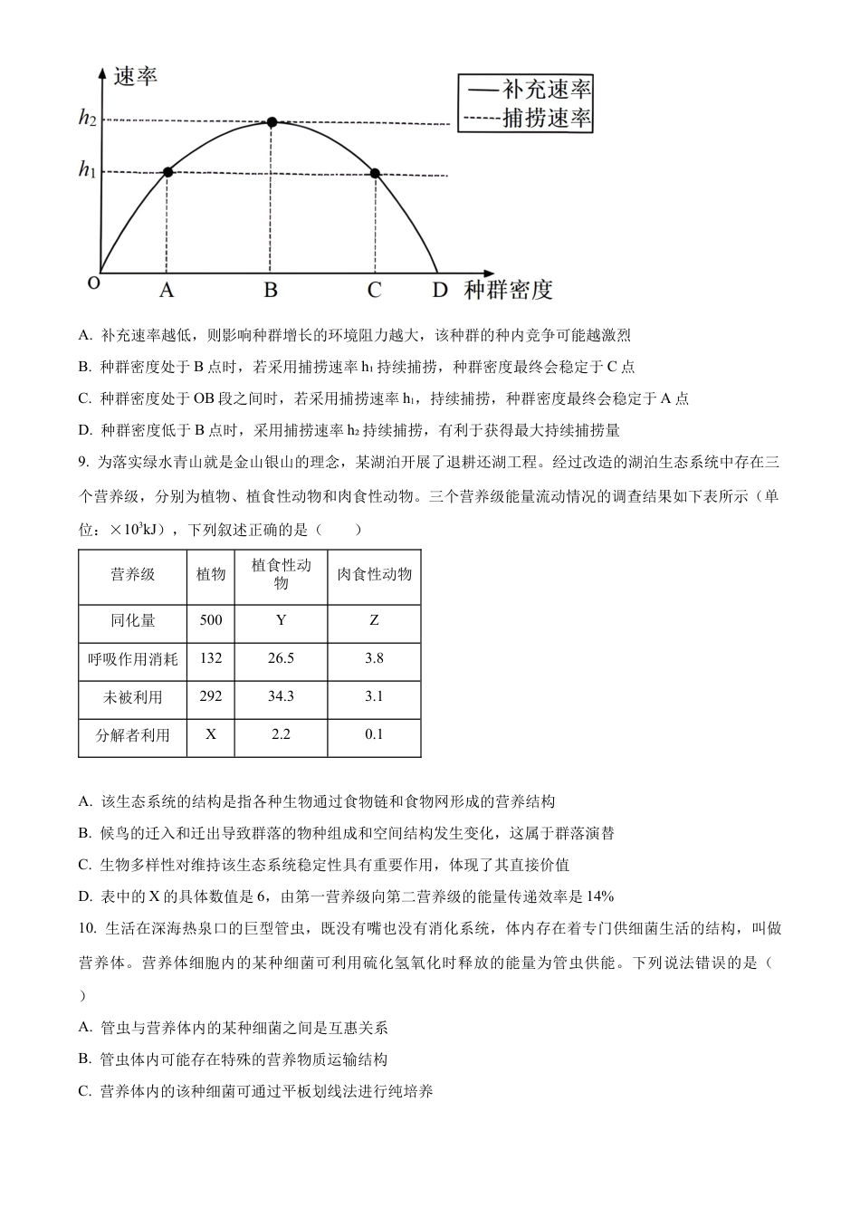 安徽省黄山市2023-2024学年高二下学期7月期末考试 生物 Word版含解析.docx_第3页