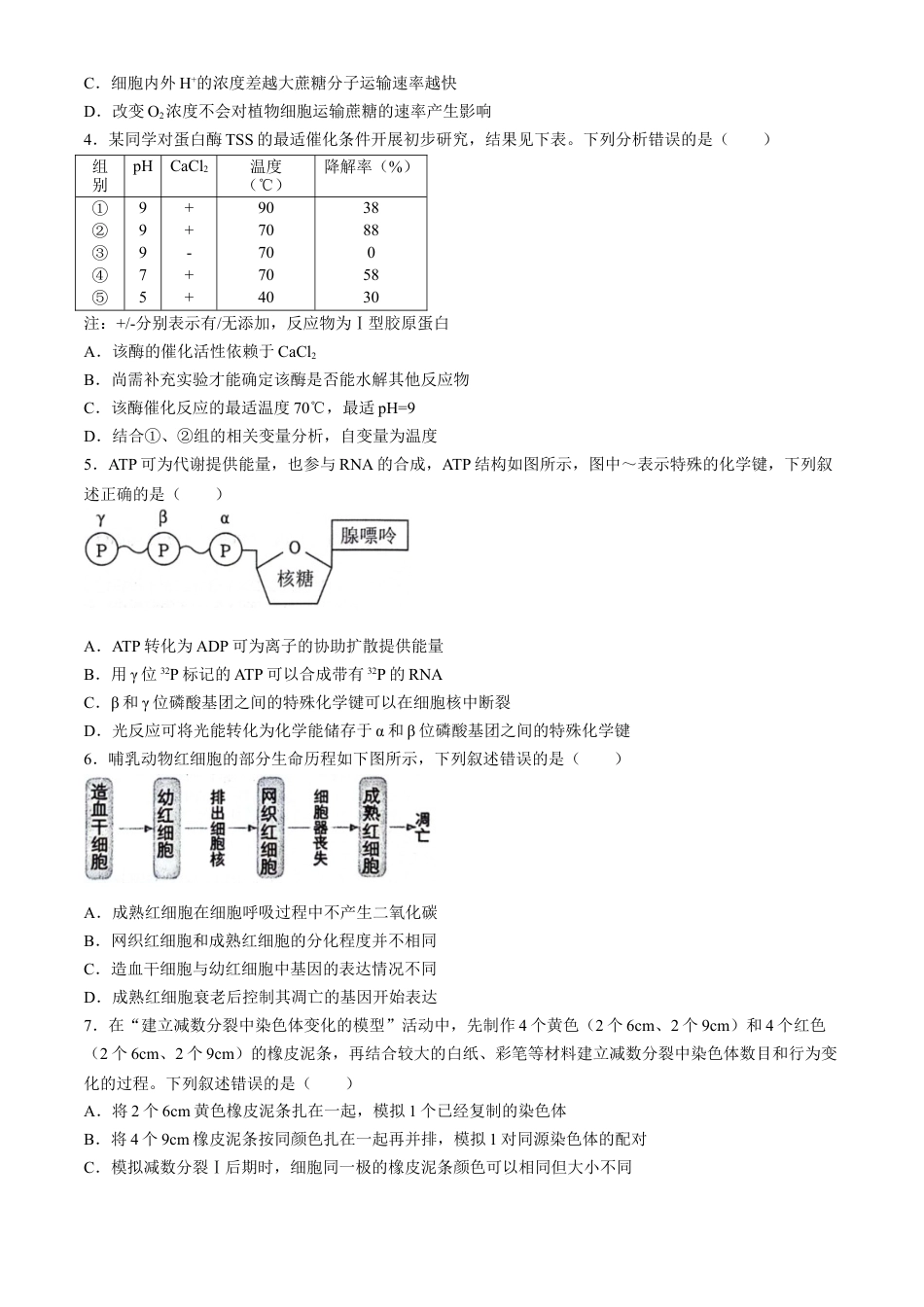 安徽省省十联考（合肥一中）2024年高二下学期7月期末生物试题.docx_第2页