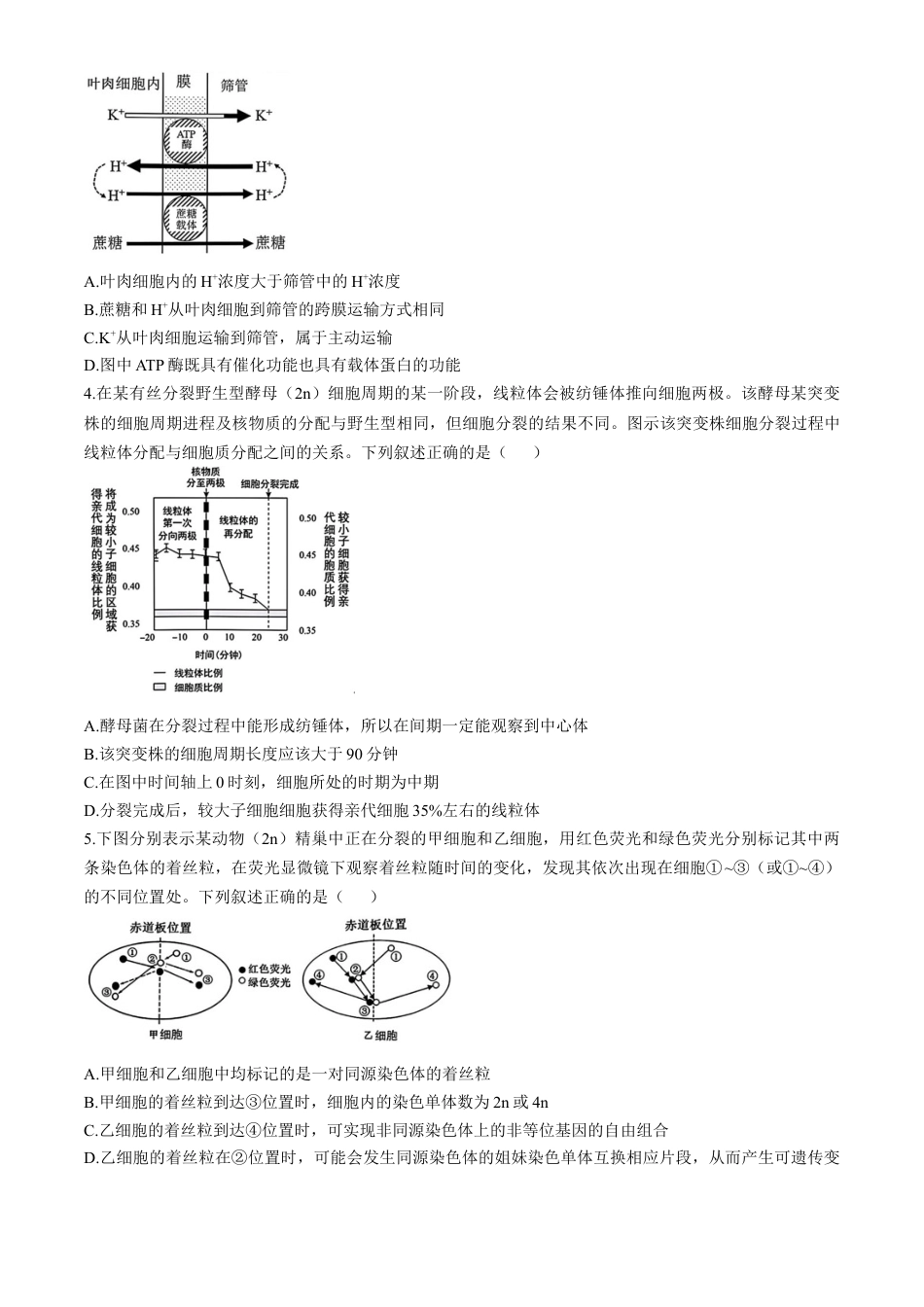 安徽省十联考合肥市第一中学等校2025届高三上学期阶段性诊断检测生物+答案.docx_第2页