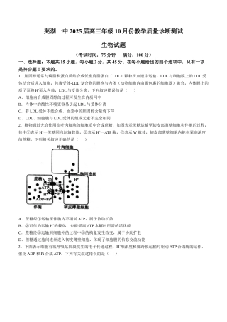 安徽省芜湖市第一中学2024-2025学年高三上学期10月教学质量诊断测试生物学试题（含答案）.docx