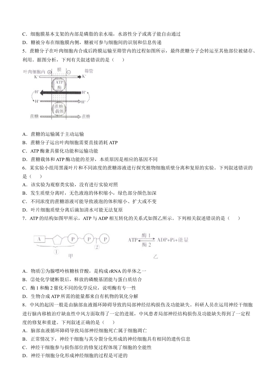 福建省部分达标高中2024-2025学年高三上学期期中考试生物试题.docx_第2页