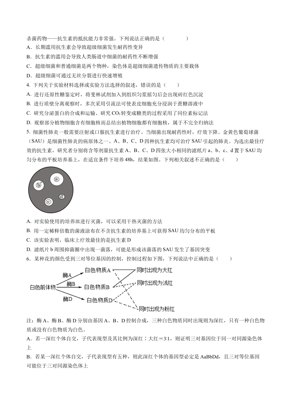 甘肃省西北师范大学附属中学2025届高三上学期一模诊断考试生物+答案.docx_第2页