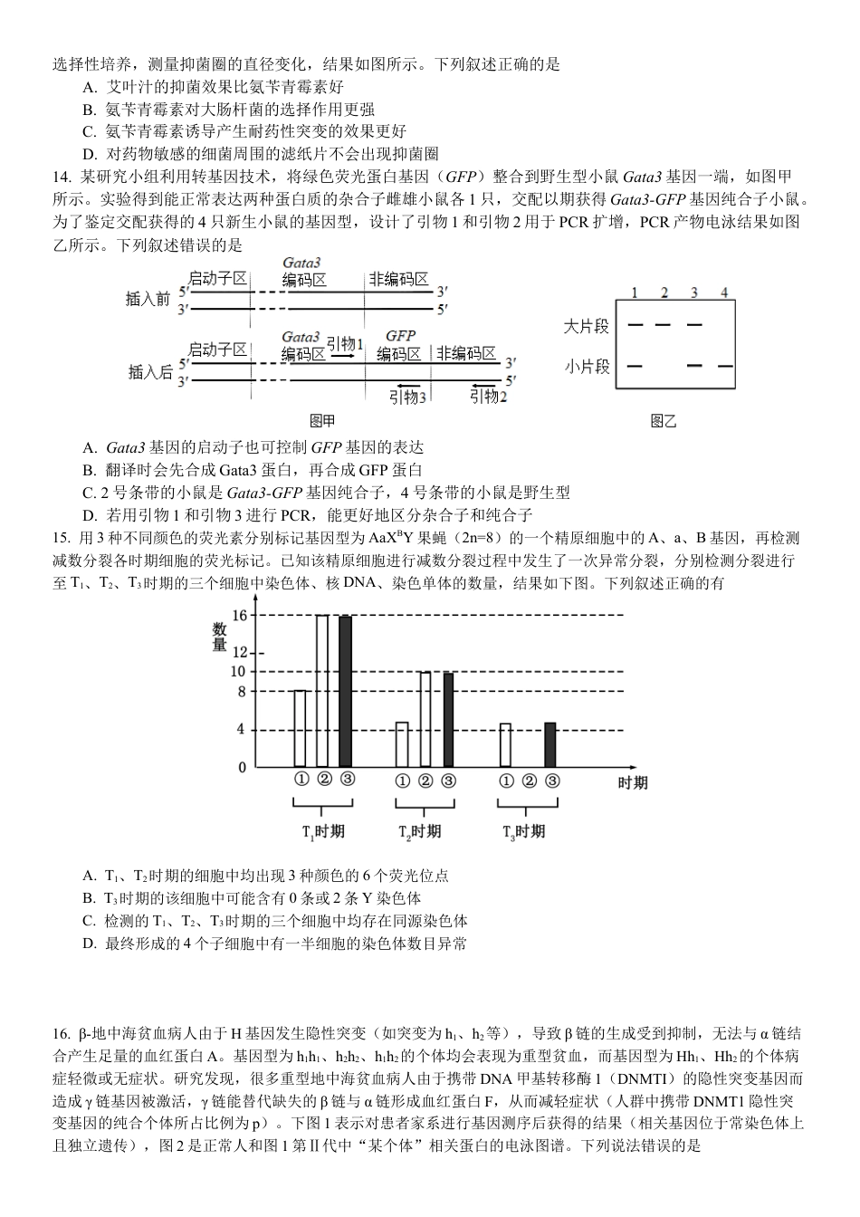 广东省华南师范大学附属中学2024-2025学年高三上学期11月综合测试（二）生物 Word版含答案.docx_第3页