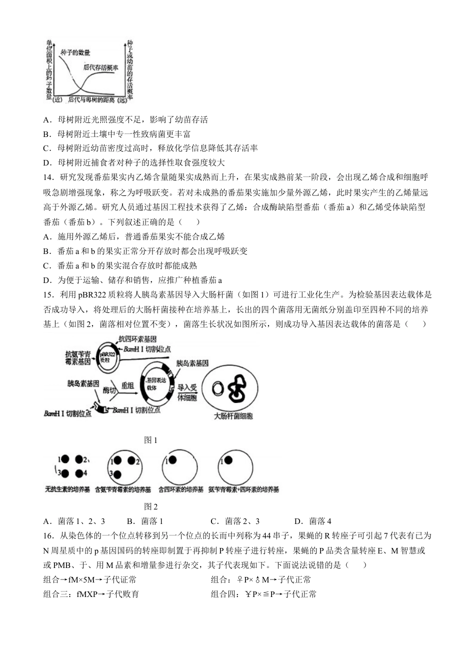 广东省清远市2024—2025学年高三上学期第一次模拟考试生物试题(无答案).docx_第3页