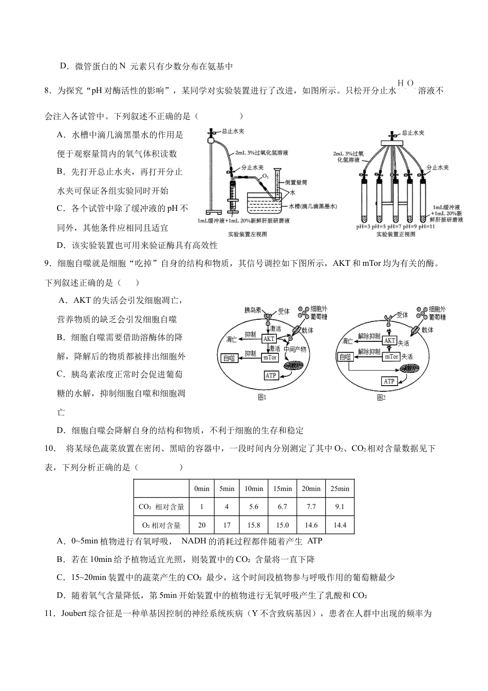 广东省深圳市高级中学2024-2025学年高三上学期10月第一次诊断测试 生物 Word版含答案.docx_第3页