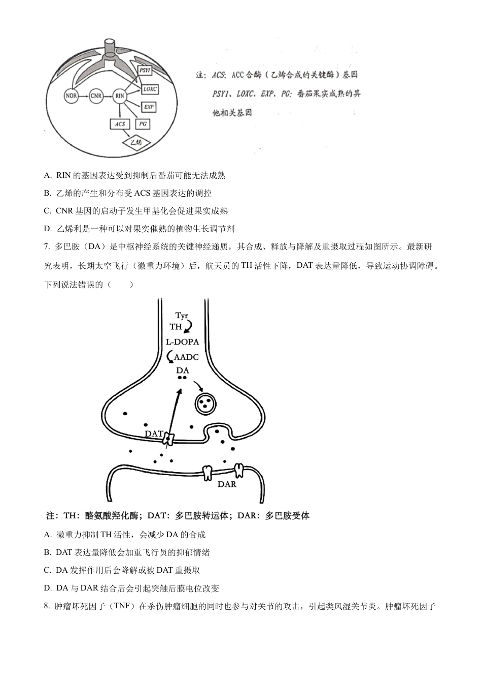 广东省深圳市龙华区2024-2025学年高二下学期期末调研测试生物试题（含答案）.docx_第3页