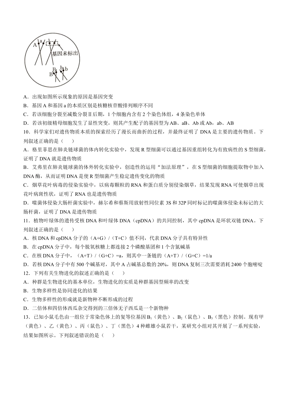 河北省承德市2024-2025学年高三上学期期中考试生物试卷（含答案）.docx_第3页