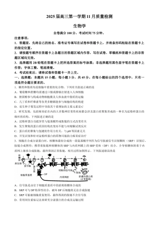 河南省部分重点中学2024-2025学年高三上学期11月质量检测生物试题（含解析）.docx