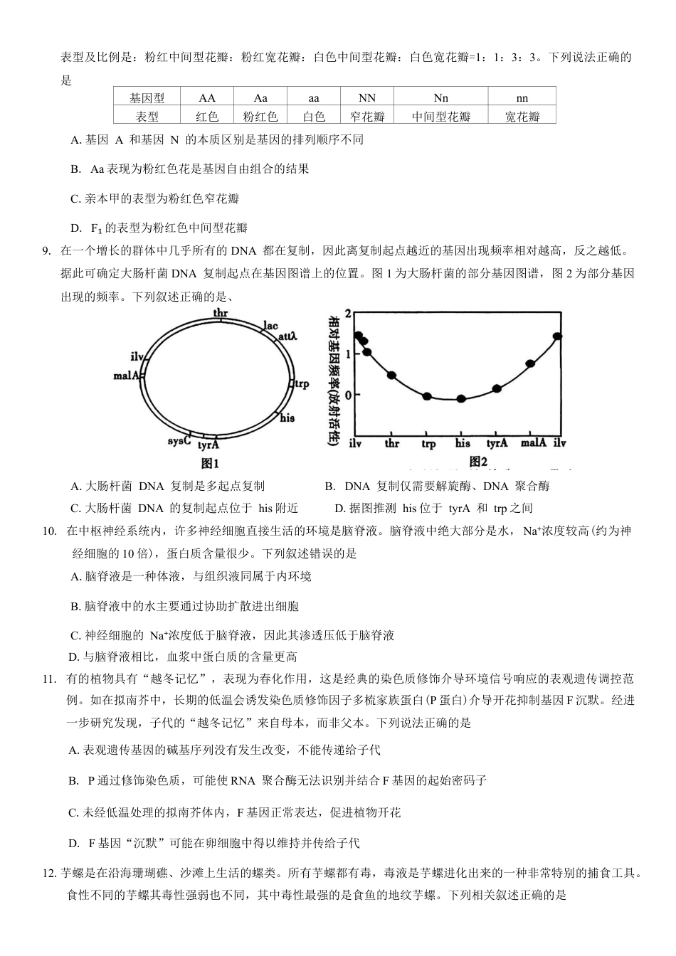 河南省信阳市2024-2025学年普通高中高三第二次教学质量检测生物模拟试题（含答案）.docx_第3页