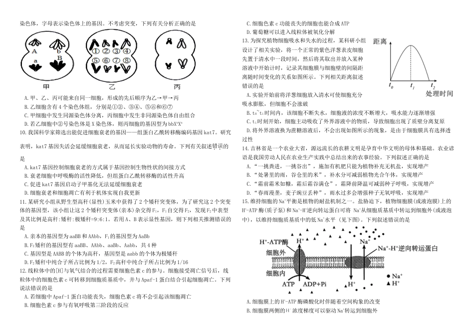 黑龙江省哈尔滨师范大学青冈实验中学校2025届高三上学期期中考试生物.docx_第2页