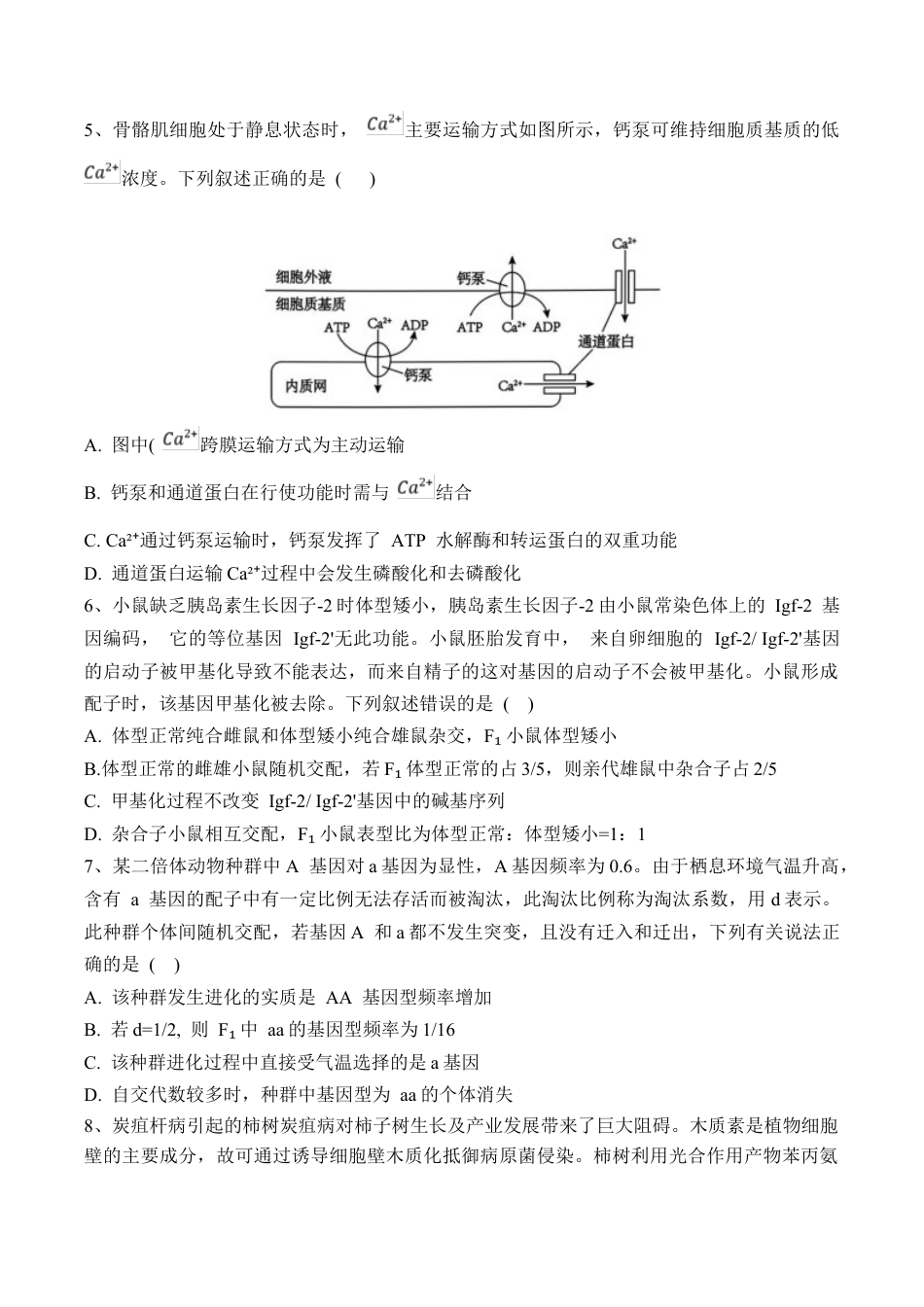 黑龙江省佳木斯市第一中学2025届高三上学期第五次调研考试 生物 Word版含答案.docx_第2页