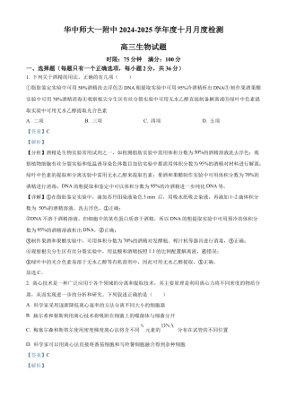湖北省华中师范大学第一附属中学2024-2025学年高三上学期10月月度检测生物试卷（解析版）.docx