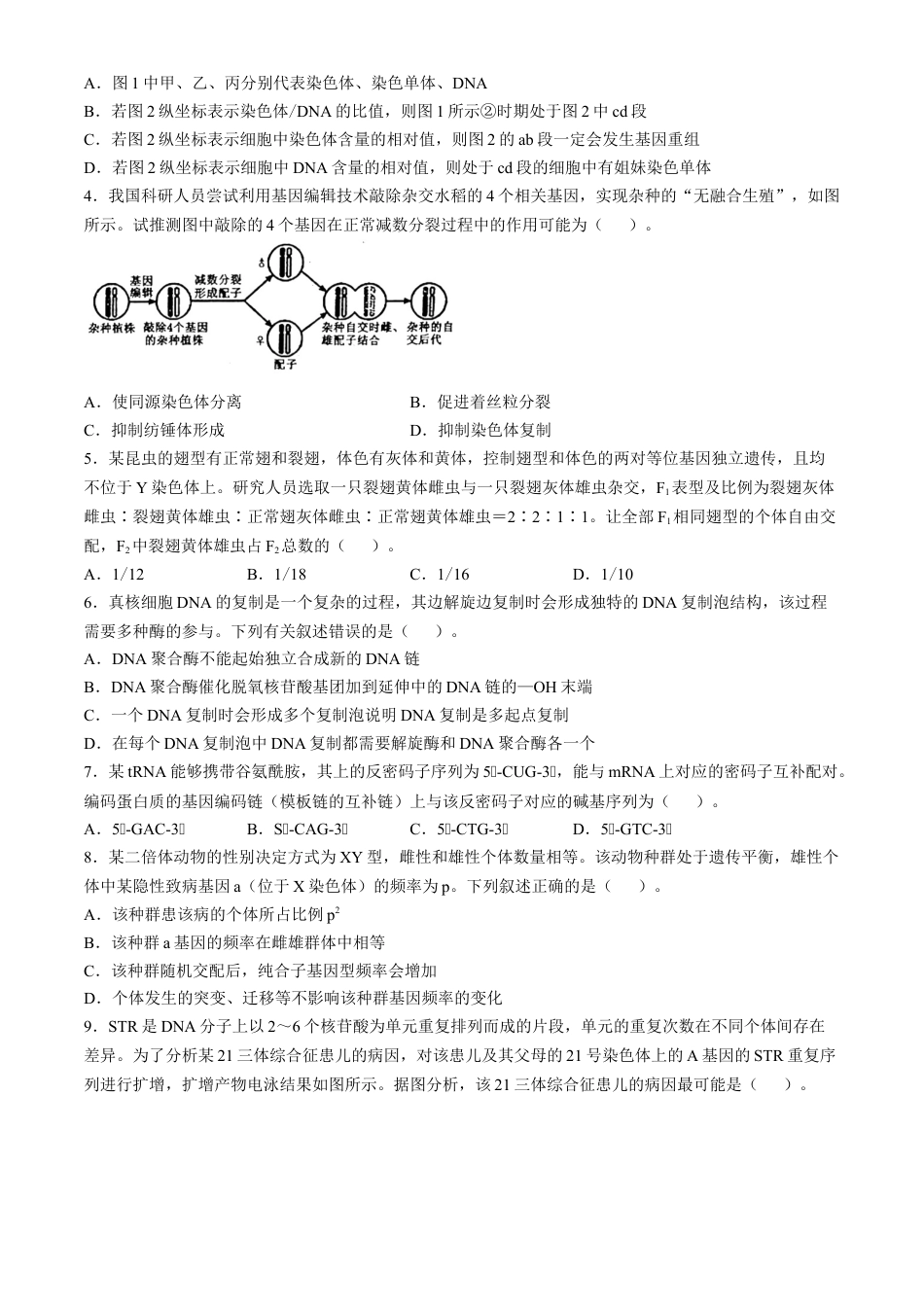 吉林省长春市东北师范大学附属中学2024-2025学年高三上学期第二次摸底考试生物学试题（含答案）.docx_第2页