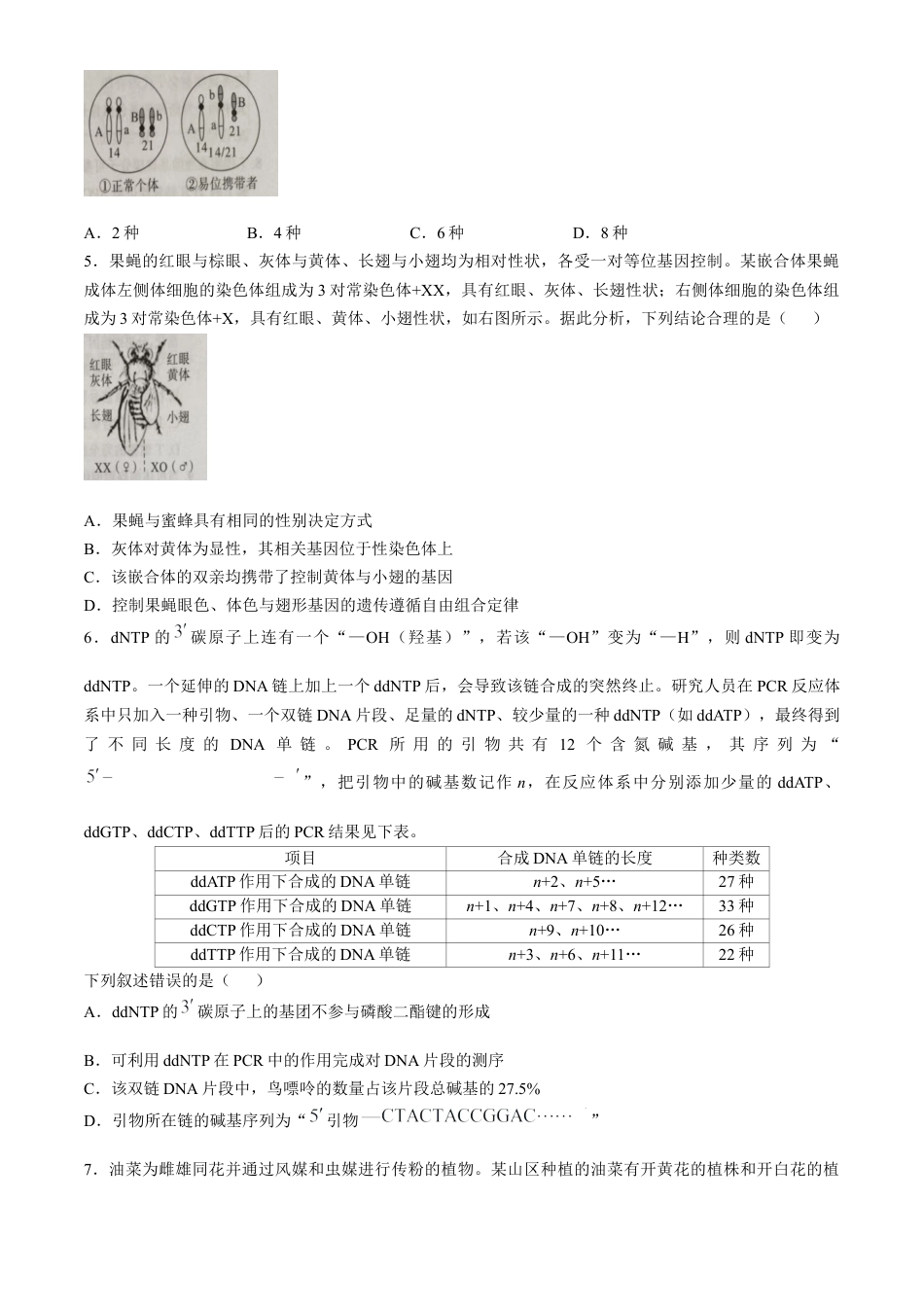 山东省大教育联盟2024-2025学年高三下学期开学考试生物.docx_第2页