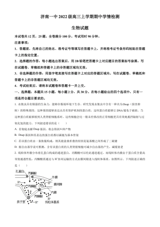 山东省济南第一中学2024-2025学年高三上学期期中学情检测试题生物.docx
