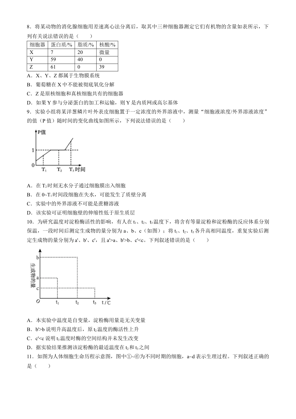 四川省成都列五中学2024-2025学年高三上学期入学摸底测试生物试题 Word版含答案.docx_第2页