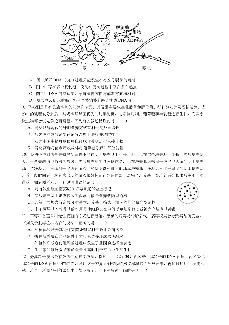 四川省成都市石室中学2024-2025学年高三上学期10月月考生物试题.docx_第3页