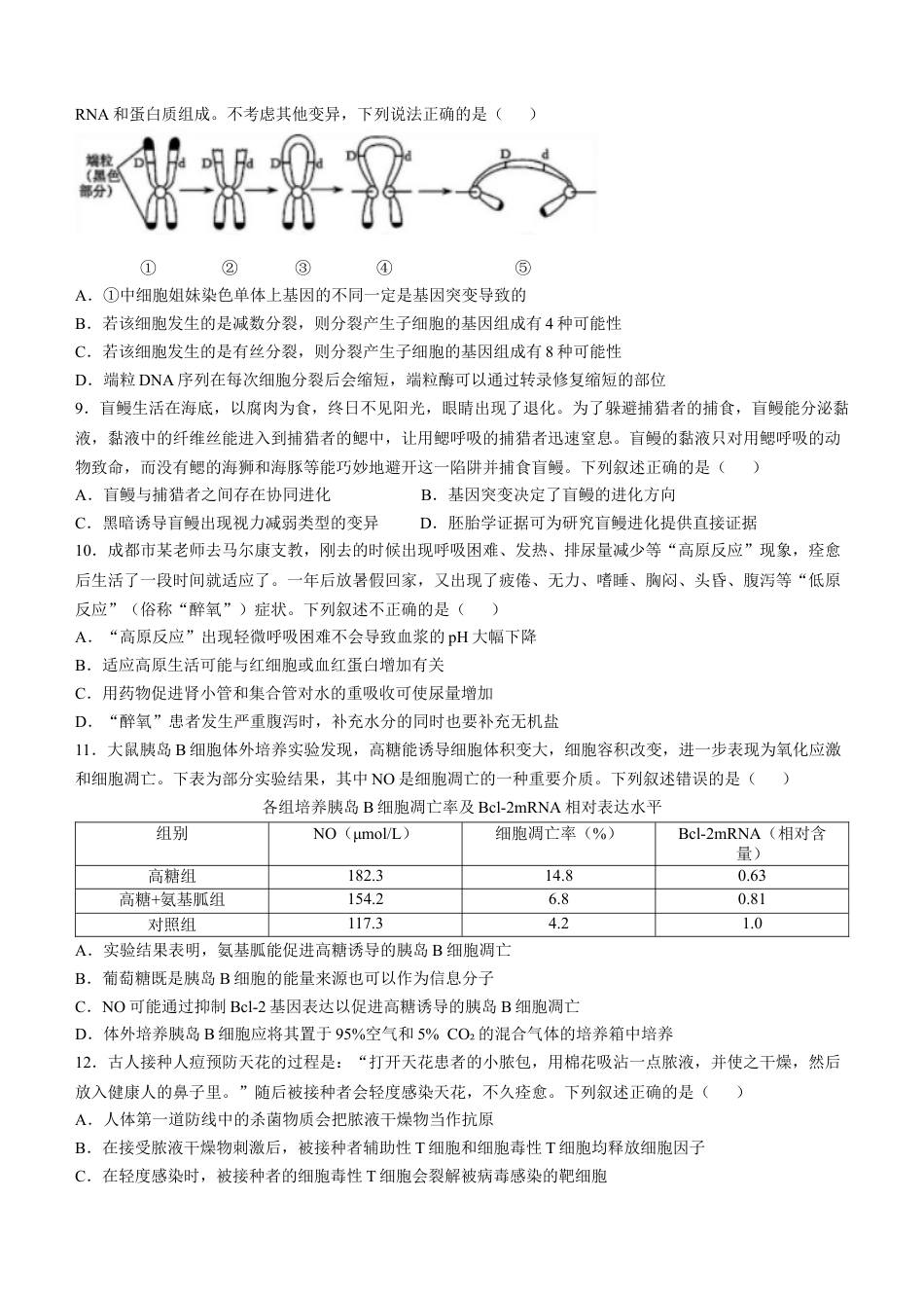 四川省成都市树德中学2024-2025学年高三上学期12月月考生物+答案.docx_第3页