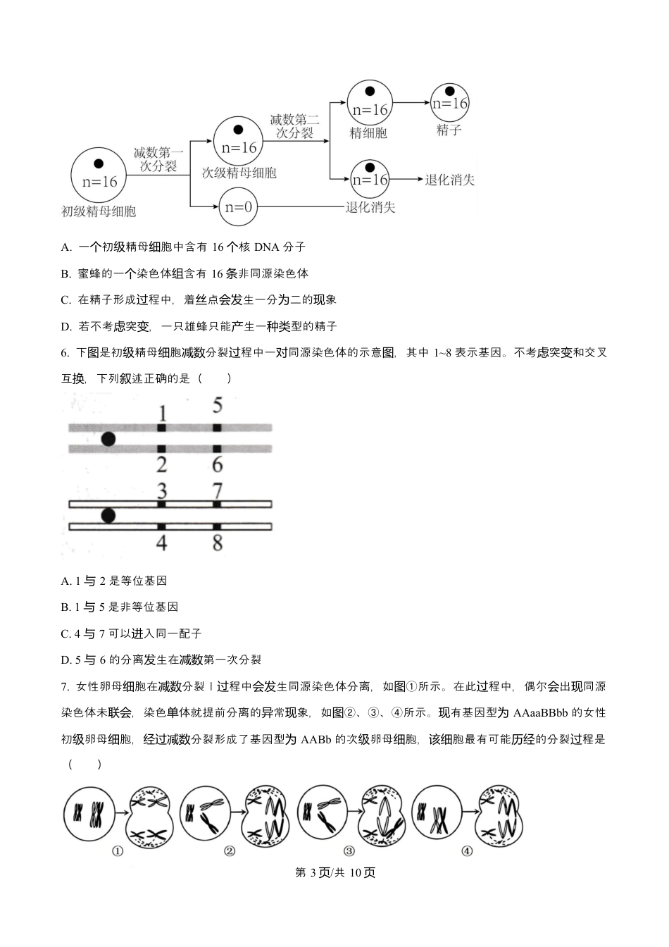 天津市南开大学附中2025年高三上学期第一次阶段检测+生物.docx_第3页