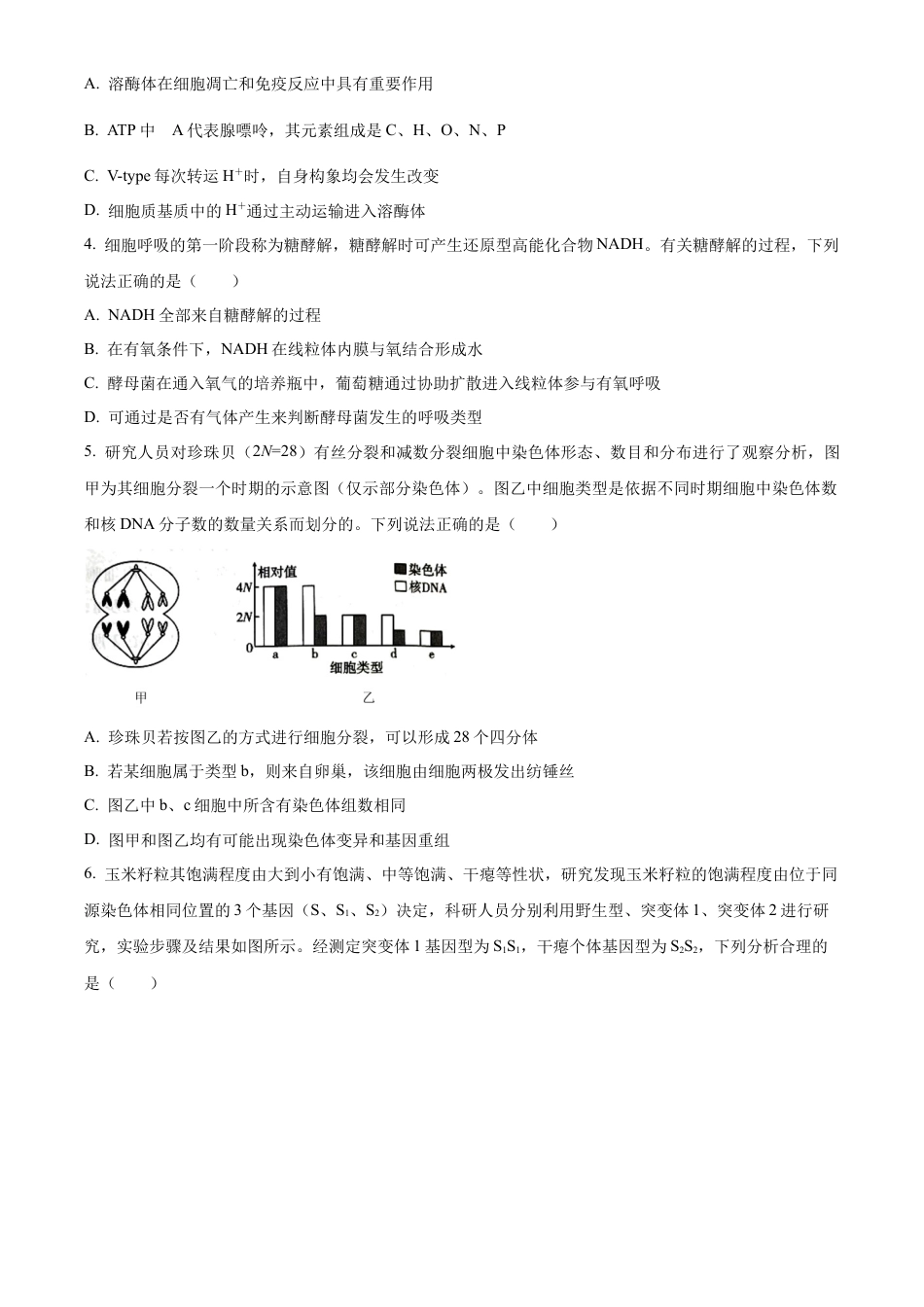 云南省大理白族自治州宾川县高平第一完全中学2024-2025学年高三上学期期中考试生物试题.docx_第2页