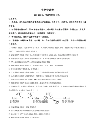云南师范大学附属中学2025届高三高考适应性月考卷（四）生物.docx