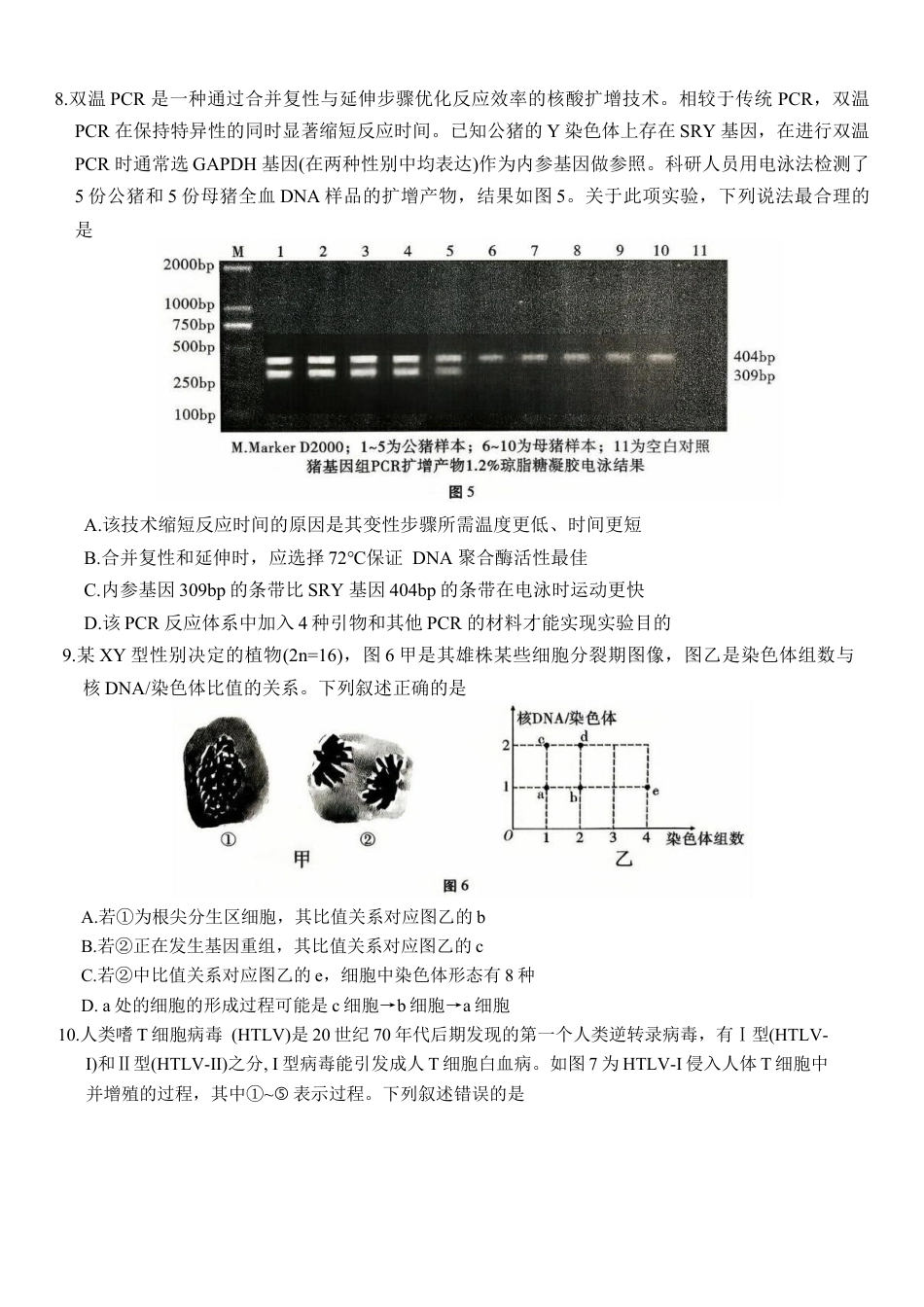 重庆市第八中学2026届高三9月高考适应性月考卷（一）生物试卷（含答案）.docx_第3页