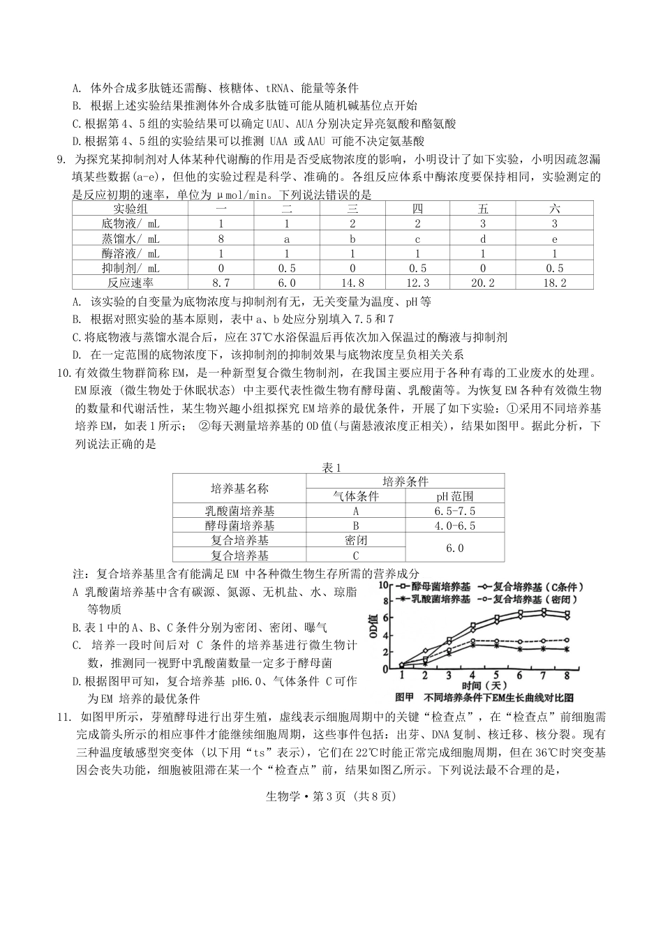 重庆市第一中学校2024-2025学年高三上学期11月期中生物学试题卷.docx_第3页