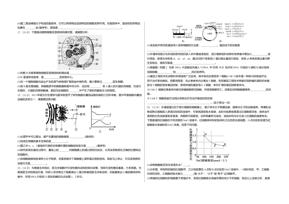 重庆市涪陵五中高2025届2024年上期开学考试生物试题（含答案）.docx_第3页