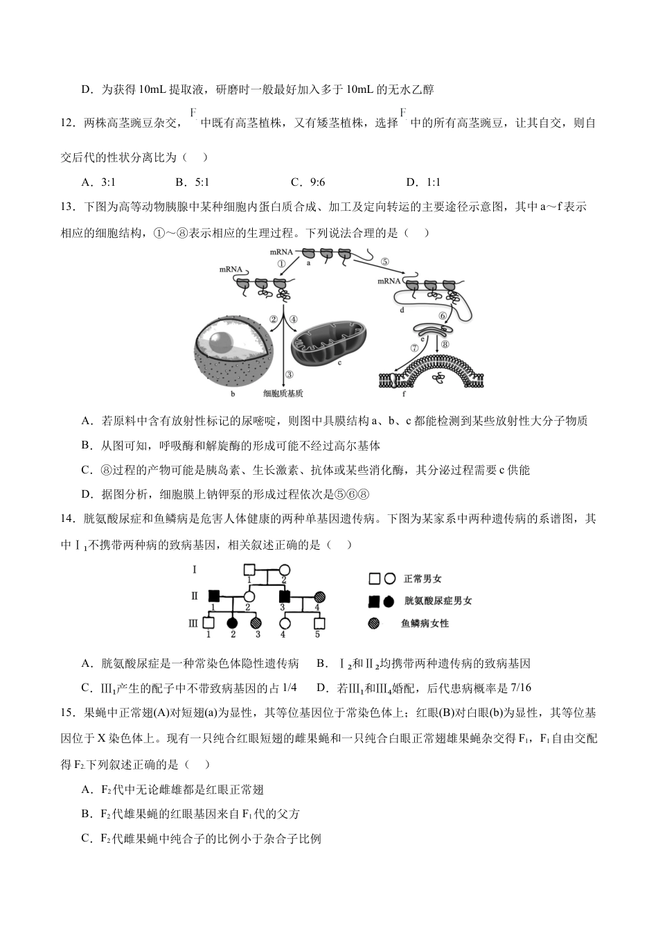 重庆市乌江新高考协作体2024-2025学年高三上学期9月月考生物试卷.docx_第3页
