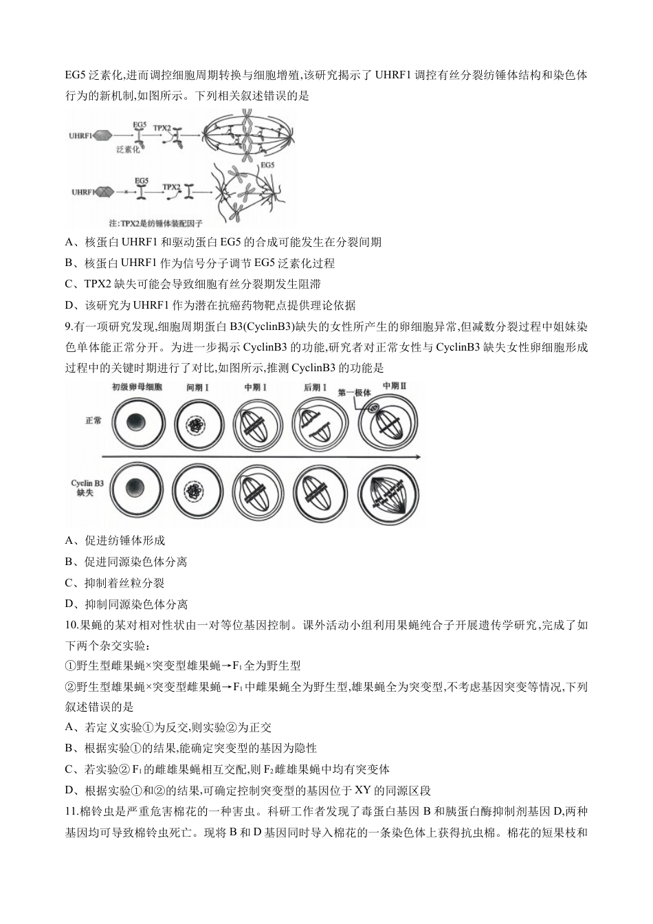重庆市西南大学附属中学2025-2026学年高三上学期10月月考生物试卷（无答案）.docx_第3页