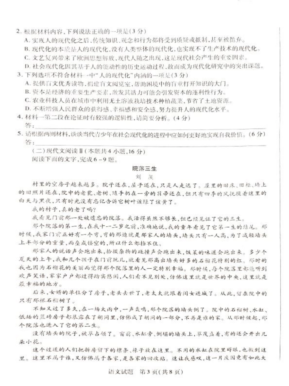 湖南省大联考暨郴州市教学质量检测（郴州二检怀化统考）语文 PDF版含解析.pdf_第3页