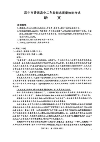陕西省汉中市2024-2025学年高二下学期期末质量检测语文试卷（含答案）.pdf