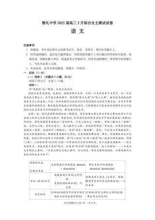 湖南省雅礼中学2025届高三3月综合自主测试（信心卷）_雅礼中学3月综测语文.pdf