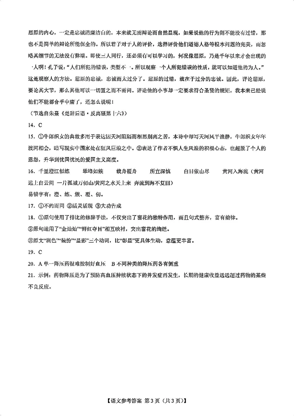 2025届新高考二卷地区第一次适应性考试_语文答案.pdf_第3页